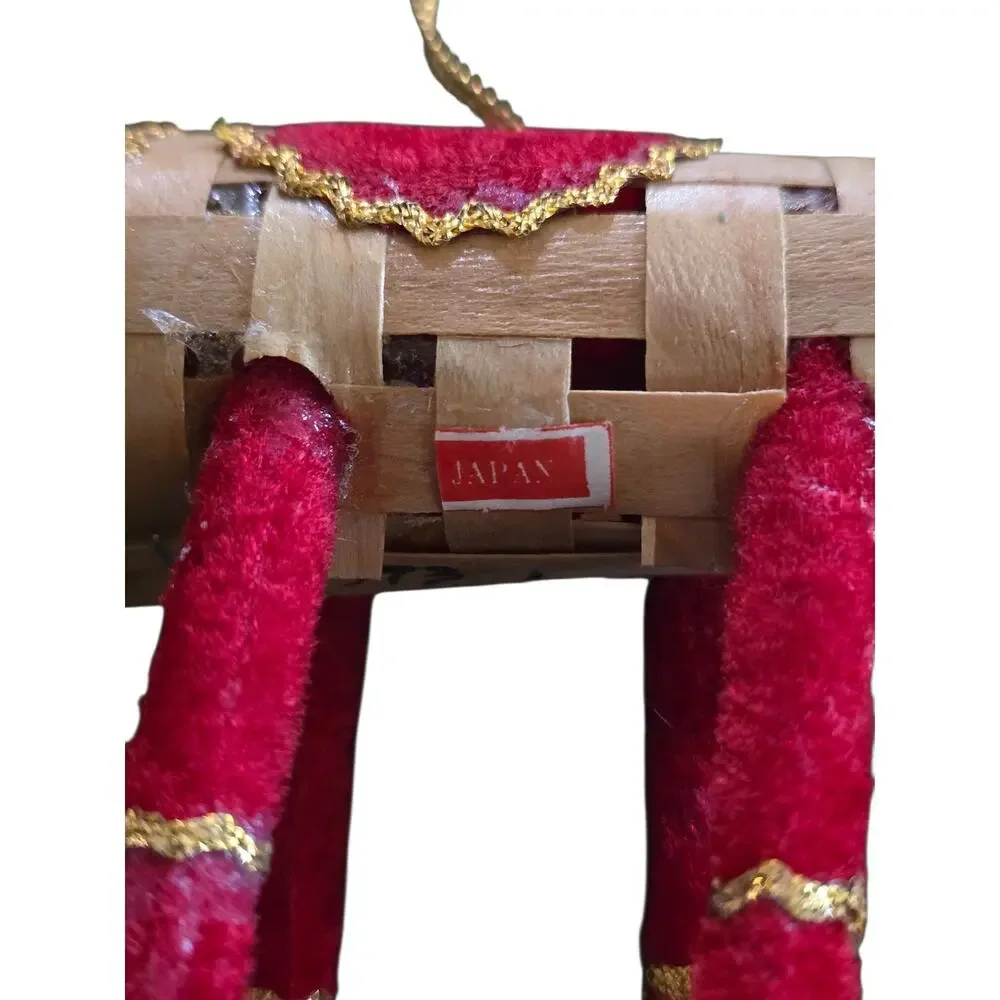 Vintage Japanese Horse Ornament Woven straw and Velvet Handmade 1973 Decor